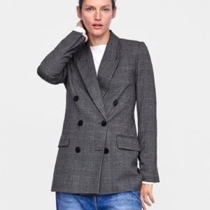 NWOT Zara Plaid Grey Double Breasted Blazer Suit Jacket Size Medium